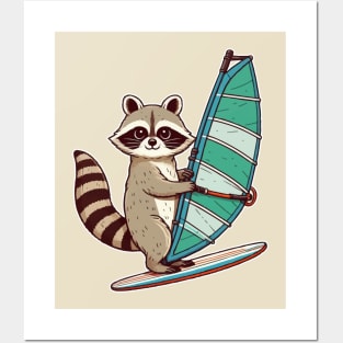 Funny raccoon Windsurfing Posters and Art